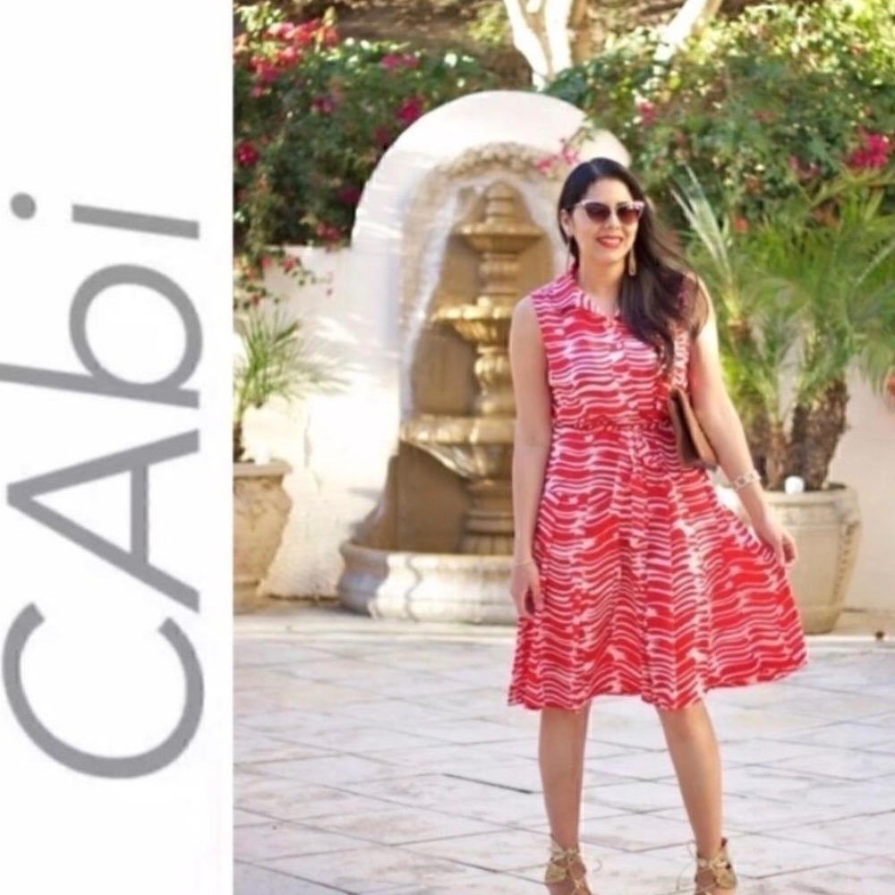 Cabi Shirt Dress Women Size M Red White New Sleeveless Pleated Abstract 281